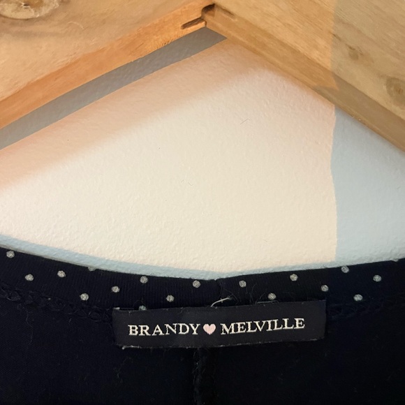 Brandy Melville Navy Blue Wrap Dress with White Dots - Picture 3 of 4